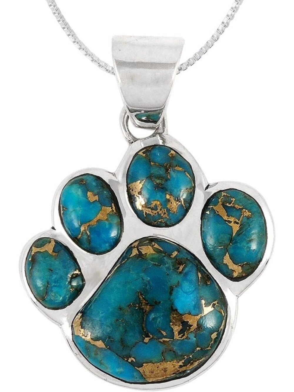 Turquoise Dog Paw Necklace Pendant in 925 Sterling Silver with Genuine